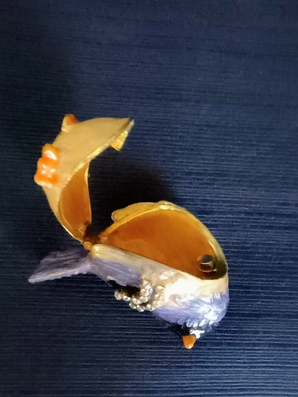 Blue Bird Jeweled Enameled Trinket Box